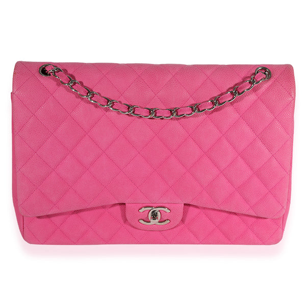 Chanel hot pink suede caviar mini classic flap shoulder cross body bag