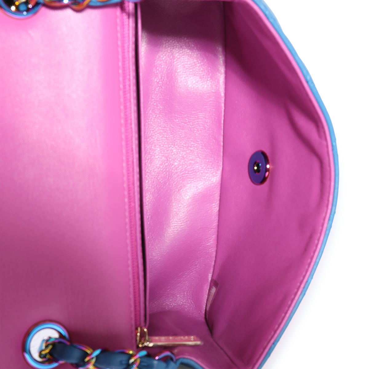 Rainbow Sequin and Blue Lambskin Medium Single Flap Bag Gold Hardware, 2021