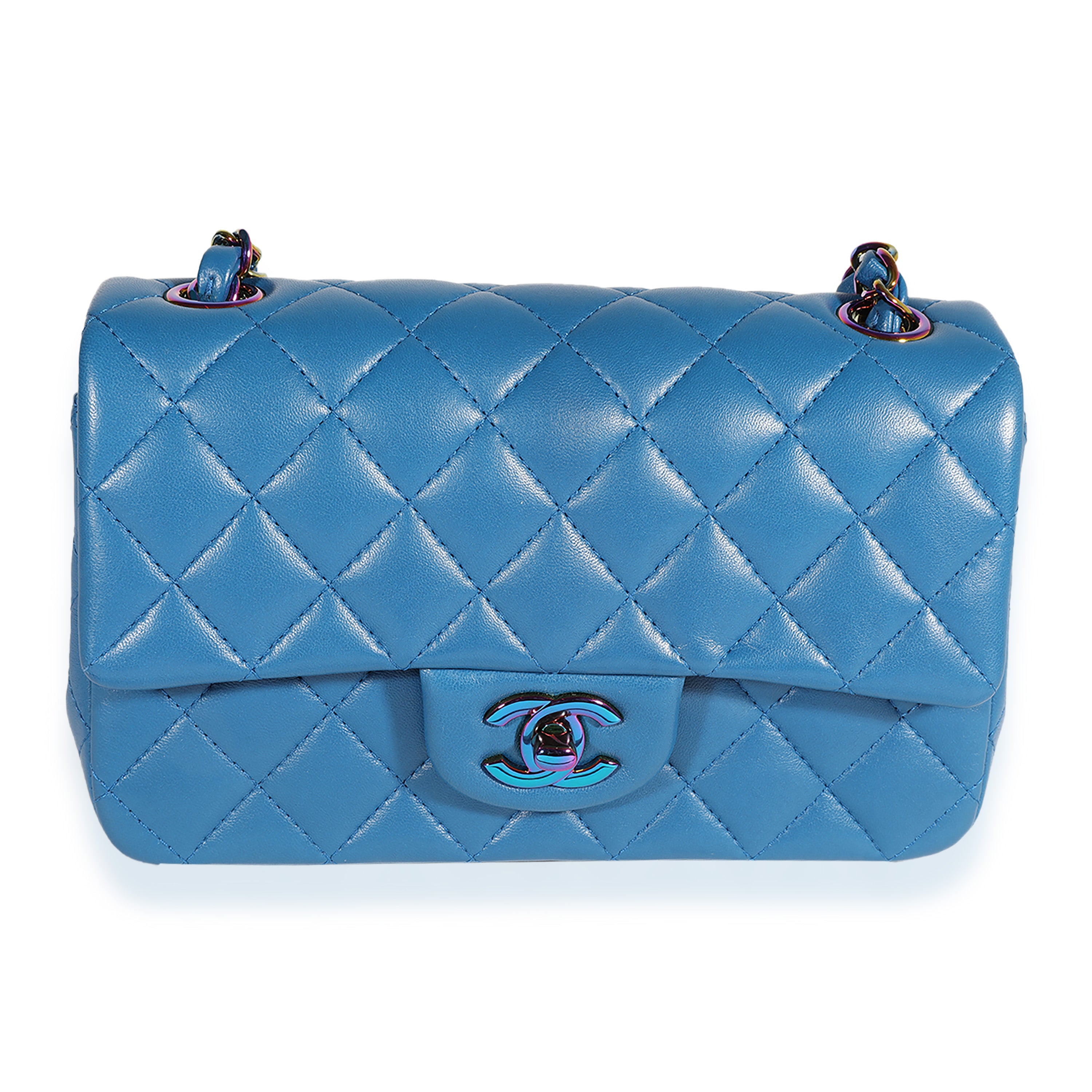 Chanel Dark Blue Rainbow Quilted Lambskin Rectangular Mini Classic Flap Bag