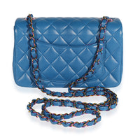 Chanel Dark Blue Rainbow Quilted Lambskin Rectangular Mini Classic Flap Bag