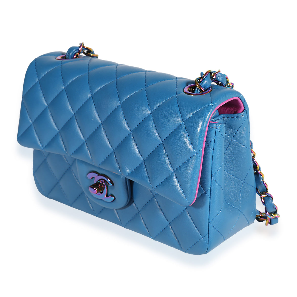 Chanel Dark Blue Rainbow Quilted Lambskin Rectangular Mini Classic Flap Bag, myGemma, CH