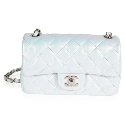 Iridescent Blue Quilted Calfskin Mini Rectangular Classic Flap Bag