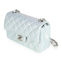 Iridescent Blue Quilted Calfskin Mini Rectangular Classic Flap Bag