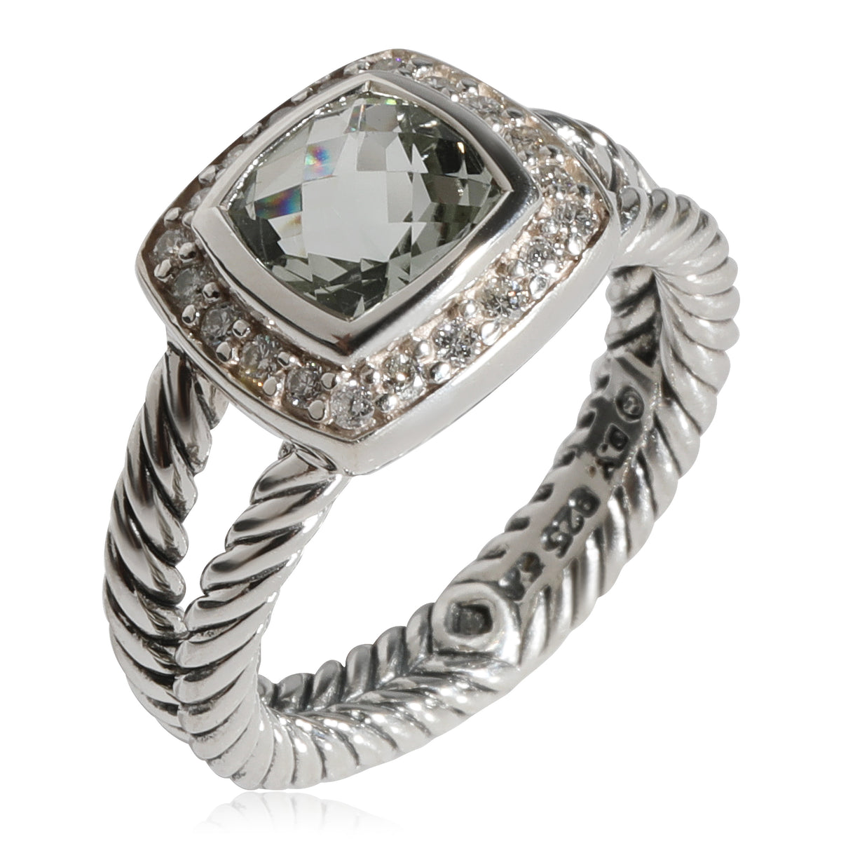 David Yurman Albion Prasiolite Diamond  Ring in Sterling Silver 0.17