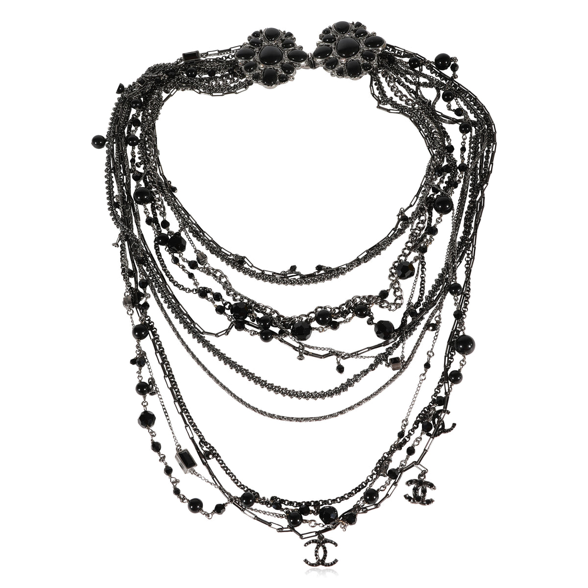 Chanel Spring 2009 Double Brooch Chain With Black Gripox & Strass
