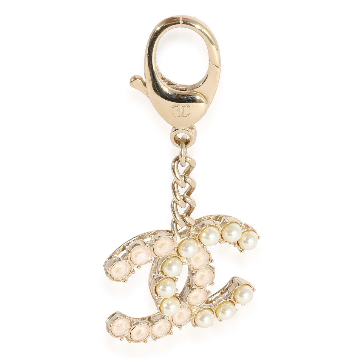 Chanel Gold Tone Crystal & Pearl CC Bag Charm, myGemma