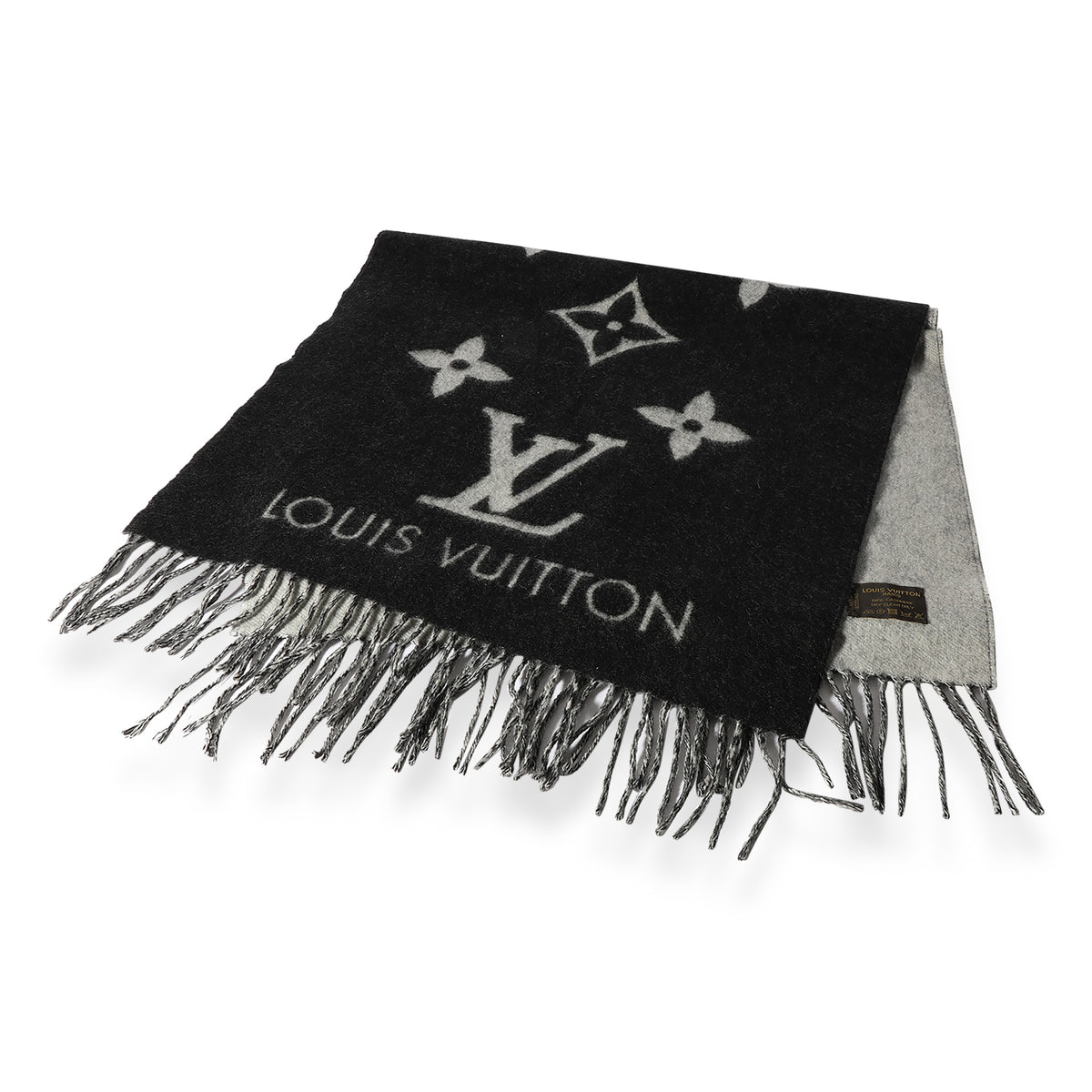 Louis Vuitton Black and Grey Cashmere Reykjavik Monogram Scarf at 1stDibs