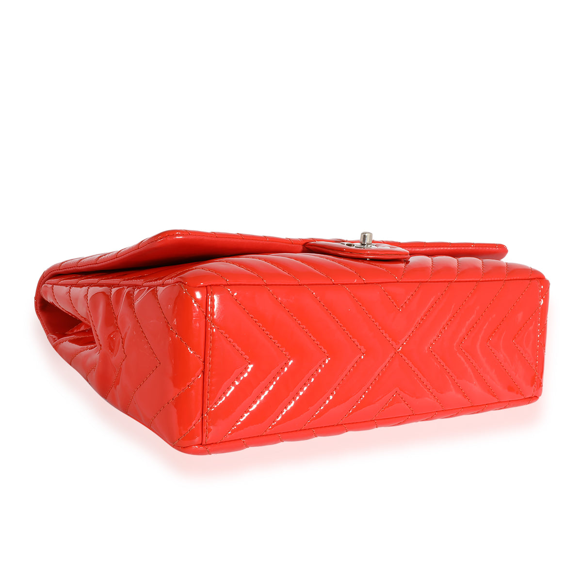 Chanel Coral Chevron Quilted Patent Leather Maxi Classic Single Flap Bag