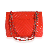 Chanel Coral Chevron Quilted Patent Leather Maxi Classic Single Flap Bag