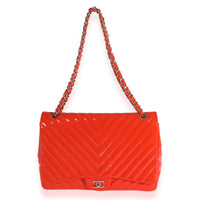 Chanel Coral Chevron Quilted Patent Leather Maxi Classic Single Flap Bag