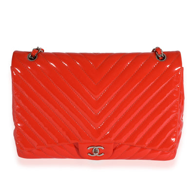 Chanel Coral Chevron Quilted Patent Leather Maxi Classic Single Flap Bag