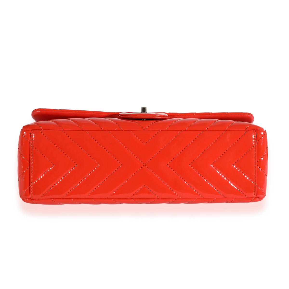 Chanel Coral Chevron Quilted Patent Leather Maxi Classic Single Flap Bag