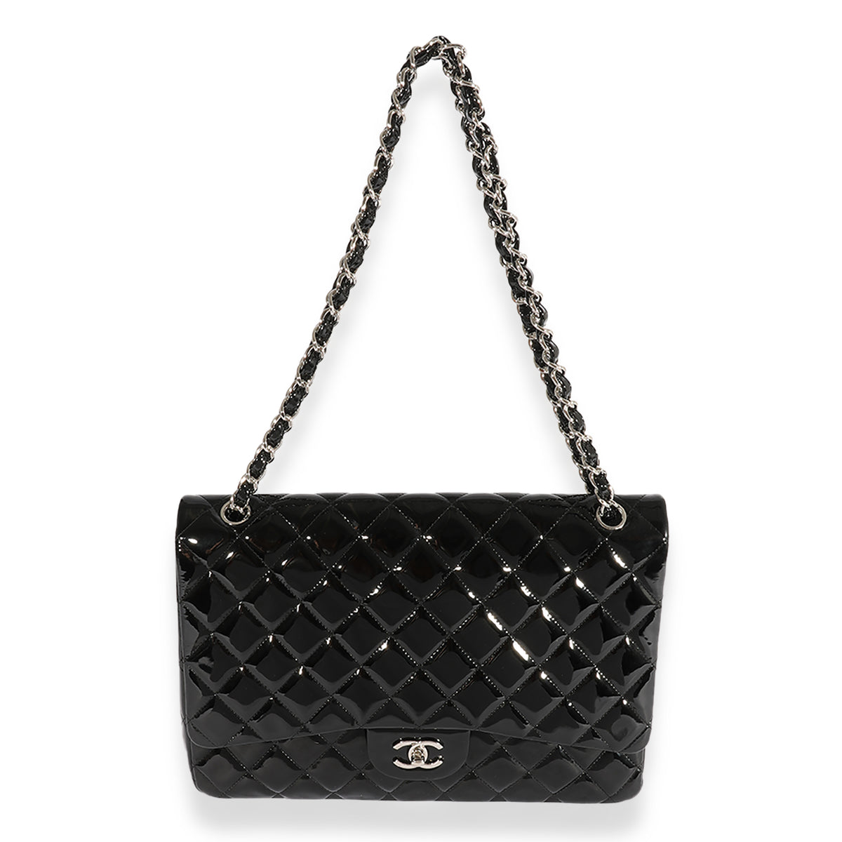 Chanel Black Quilted Patent Leather Maxi Classic Single Flap Bag