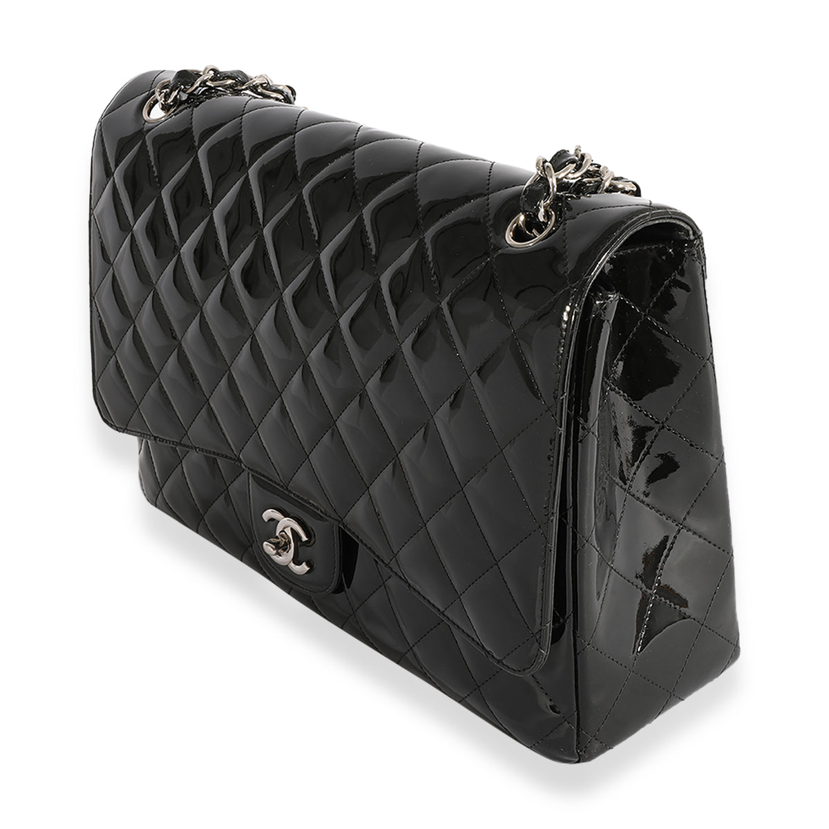Chanel Black Quilted Patent Leather Maxi Classic Single Flap Bag, myGemma