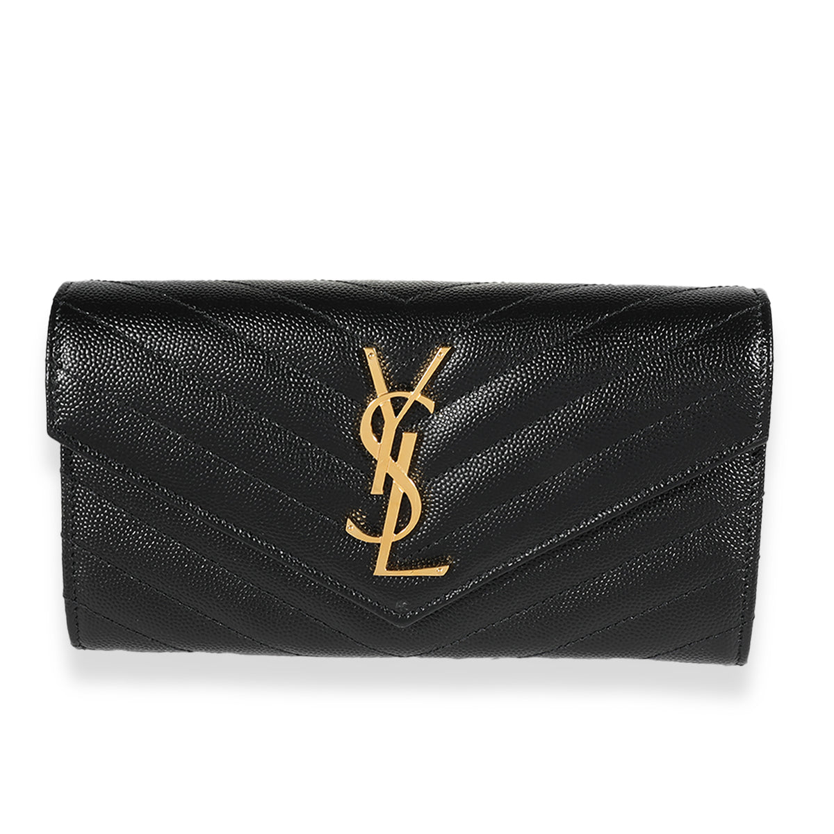 Saint Laurent Black Grain De Poudre Matelassé Cassandre Large Flap Wallet