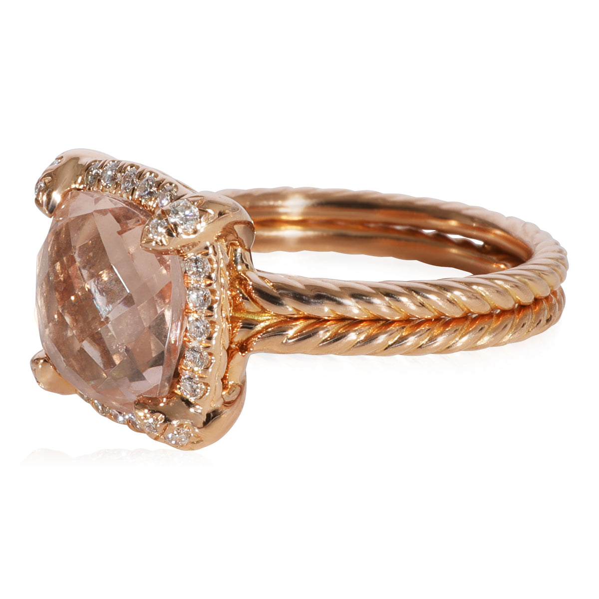 David Yurman Chatelaine Morganite Diamond Ring in 18k Rose Gold 0.15 CTW