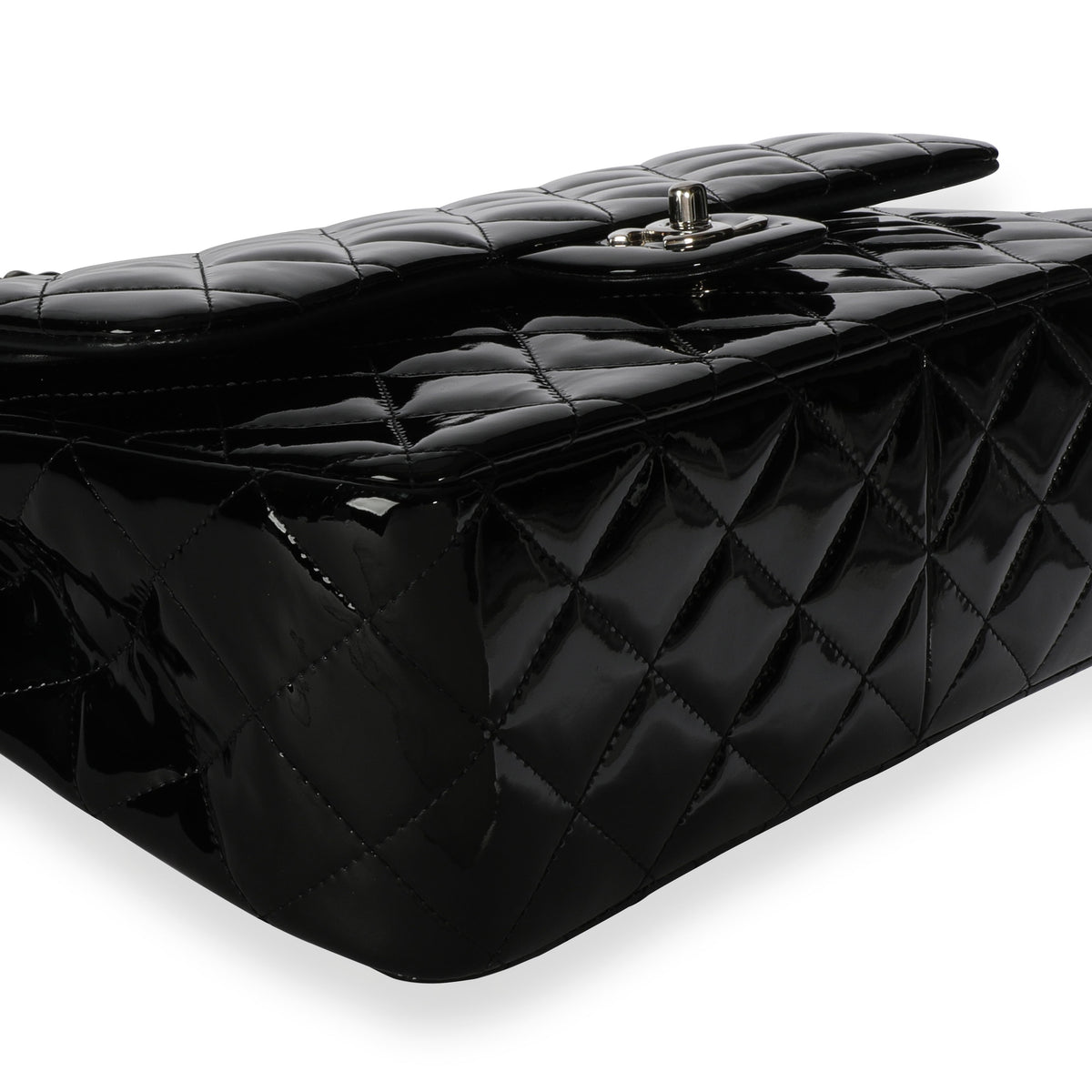 Chanel Black Quilted Patent Leather Jumbo Classic Double Flap Bag