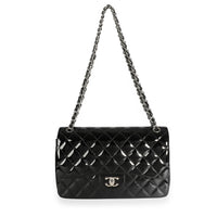 Chanel Black Quilted Patent Leather Jumbo Classic Double Flap Bag