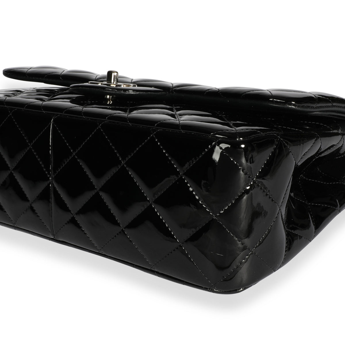 Chanel Black Quilted Patent Leather Jumbo Classic Double Flap Bag