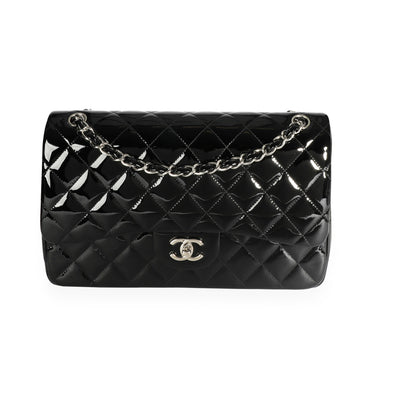 Chanel Black Quilted Patent Leather Jumbo Classic Double Flap Bag