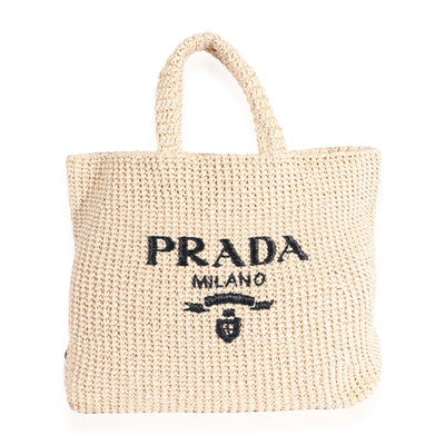 Natural Raffia Logo Tote