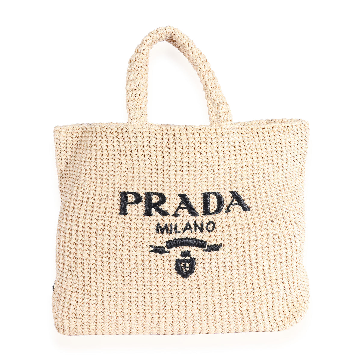 Prada Beige Raffia Tote Bag With Logo in Natural