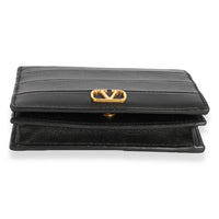 Valentino Black Leather VLogo Card Holder Wallet