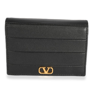 Valentino Black Leather VLogo Card Holder Wallet