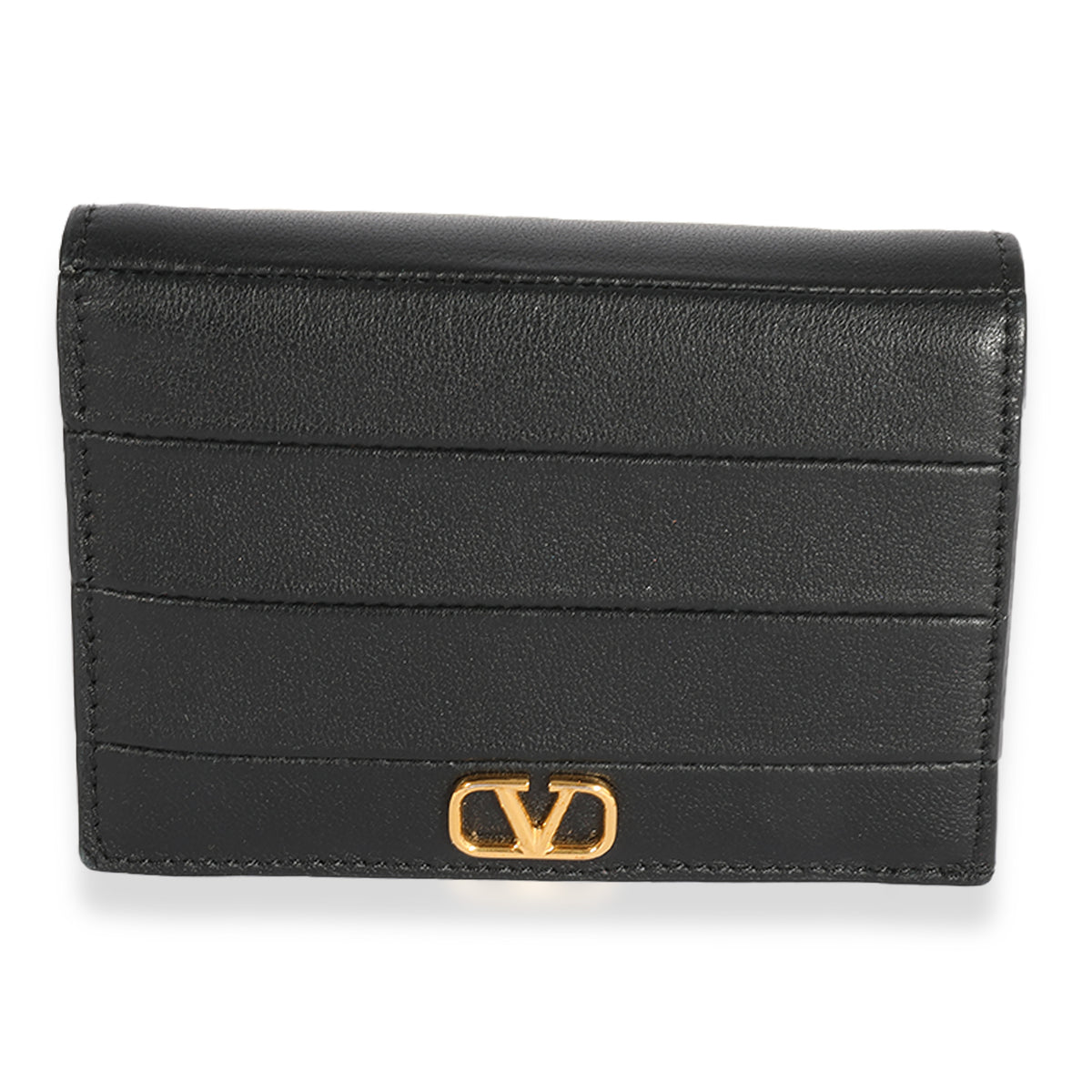 Valentino Black Leather VLogo Card Holder Wallet