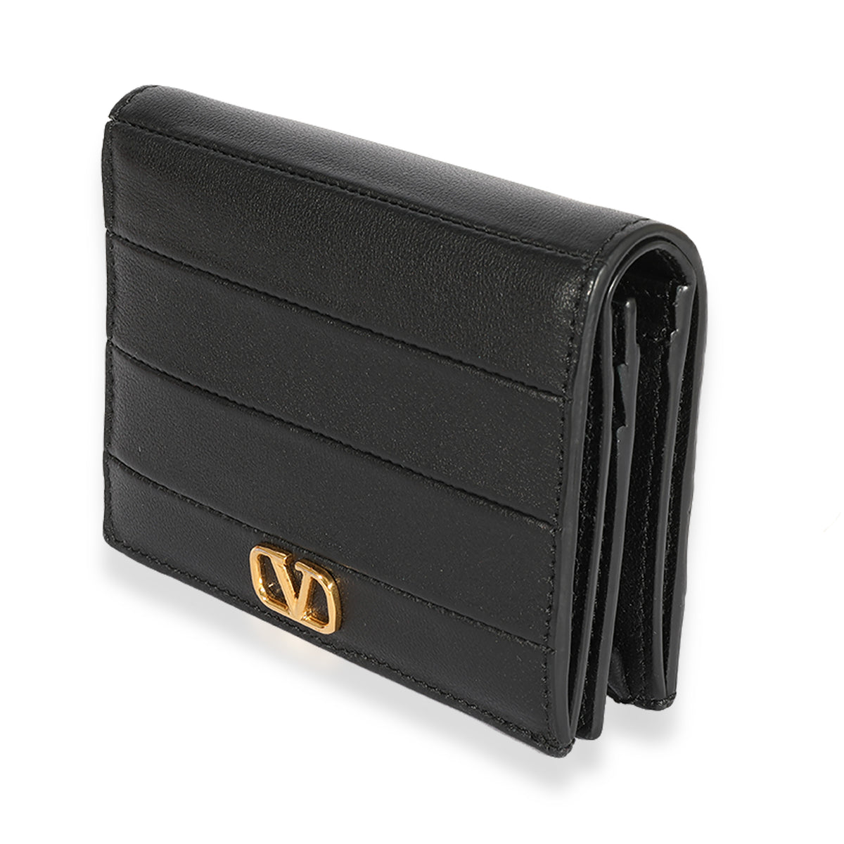 Valentino Black Leather VLogo Card Holder Wallet