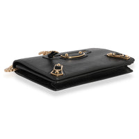 Balenciaga Black Chévre Leather Metallic Edge Chain Wallet