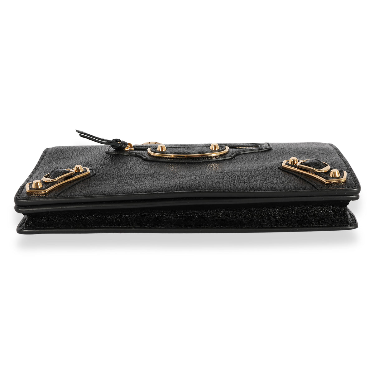 Balenciaga Black Chévre Leather Metallic Edge Chain Wallet