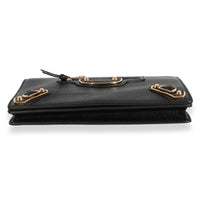 Balenciaga Black Chévre Leather Metallic Edge Chain Wallet