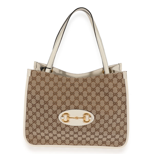 Gucci GG Canvas White Leather 1955 Horsebit Tote myGemma