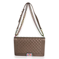 Chanel Bronze Quilted Goatskin Rainbow Hardware Medium Boy Bag