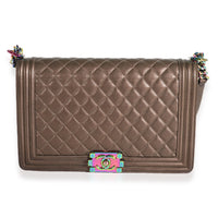 Chanel Bronze Quilted Goatskin Rainbow Hardware Medium Boy Bag