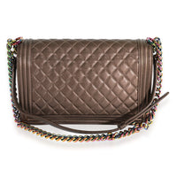 Chanel Bronze Quilted Goatskin Rainbow Hardware Medium Boy Bag