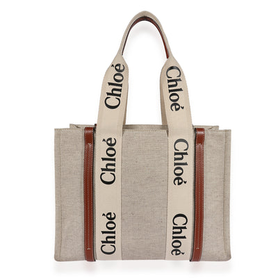 Chloe White Canvas & Brown Calfskin Medium Woody Tote