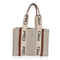 Chloe White Canvas & Brown Calfskin Medium Woody Tote