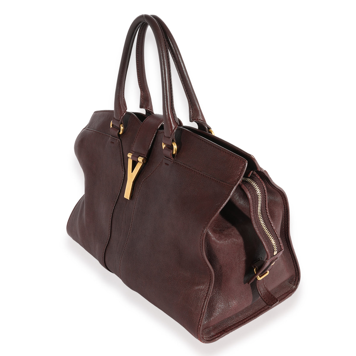 Yves  Plum Leather Medium Cabas ChYc Bag