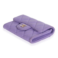 Chanel Purple Quilted Caviar Flap Card Holder Wallet