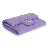 Chanel Purple Quilted Caviar Flap Card Holder Wallet