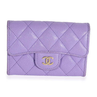 Chanel Purple Quilted Caviar Flap Card Holder Wallet