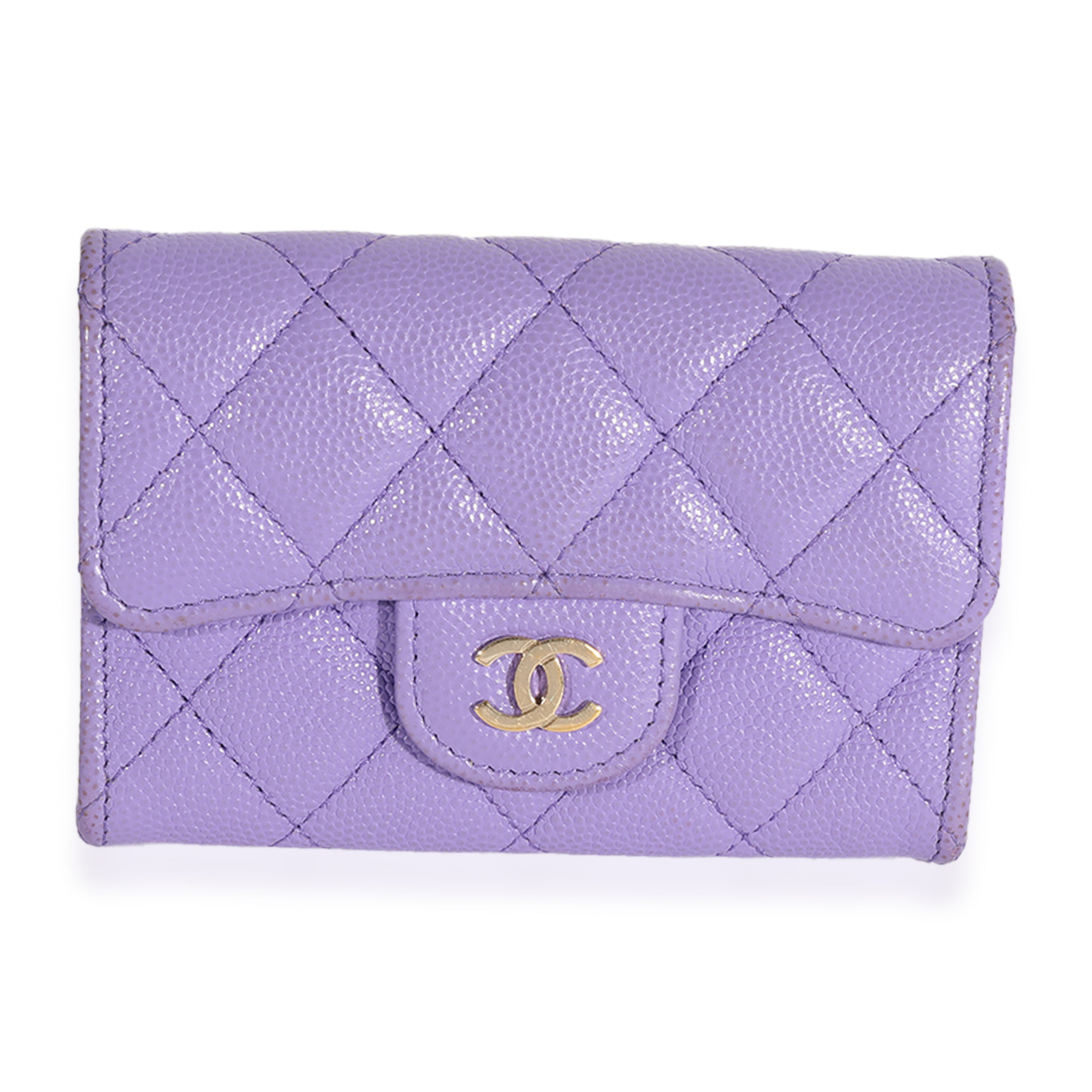 CHANEL 23B Purple Caviar Zippy Card Holder Wallet Light Gold