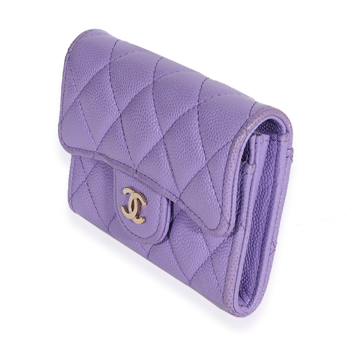 CHANEL Caviar Skin leather Card Case Pass Case business card holder purple  Auth