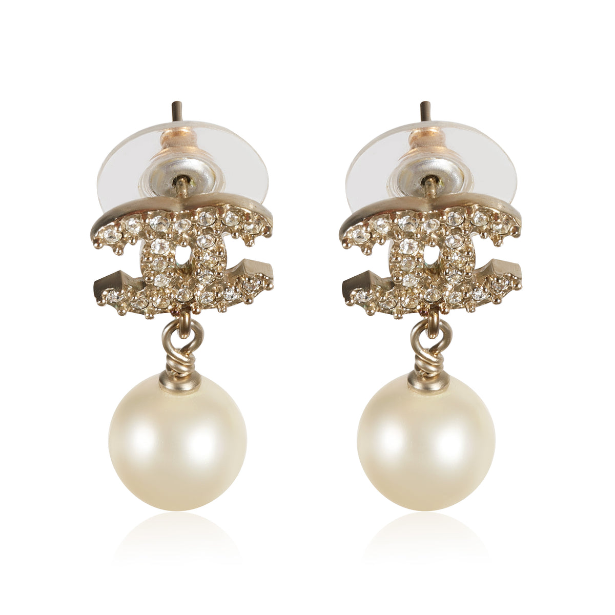 Chanel Pearl and Strass CC Drop Earrings