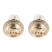 Gold Toned Chanel CC Button Earrings