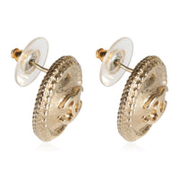 Gold Toned Chanel CC Button Earrings