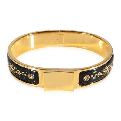 Gold Toned Hermes Vintage Loquet Bracelet with Black Enamel