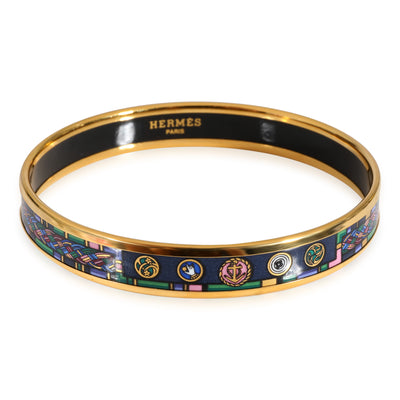 Hermès Plated Enamel Narrow Multi-Color Braids & Symbols Bangle (62MM)